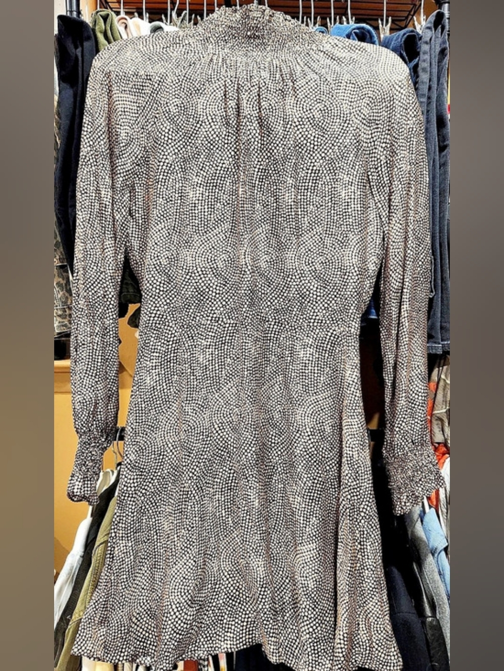 Caballero Polka Dot Long Sleeve Mini Dress in Brown & Black Size XS